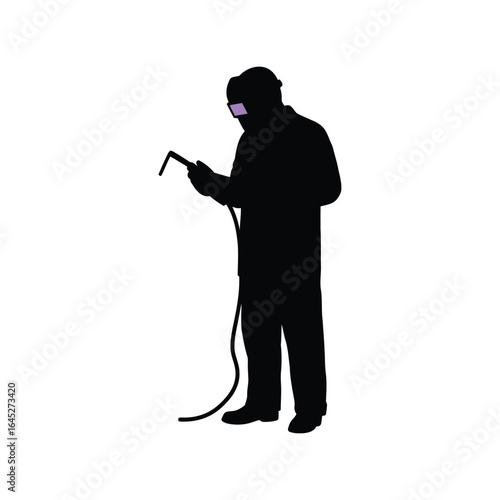 Welder silhouette industrial worker with welding torch safety gear metal fabrication skilled labor