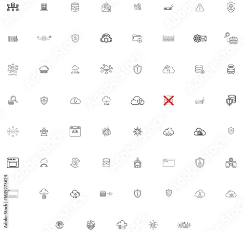 Data analytics icon set. data cloud analysis technology symbol. AI Revolution line editable icon set