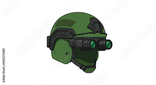 Stylized Illustration of a Military Helmet with Night Vision Goggles Isolated