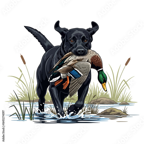 labrador dog bite duck hunting illustration logo vector image t shirt