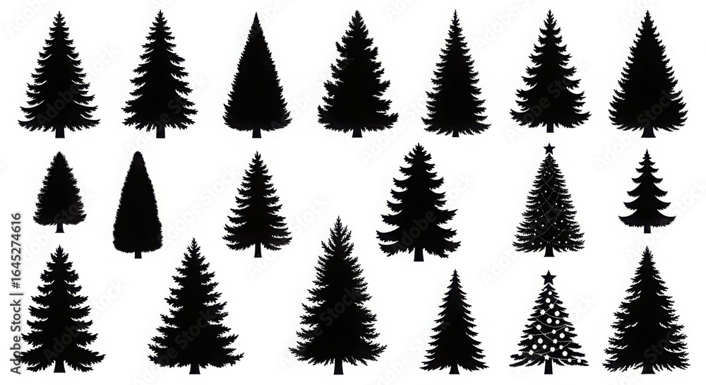 Obraz premium Black Christmas Tree Silhouettes Collection