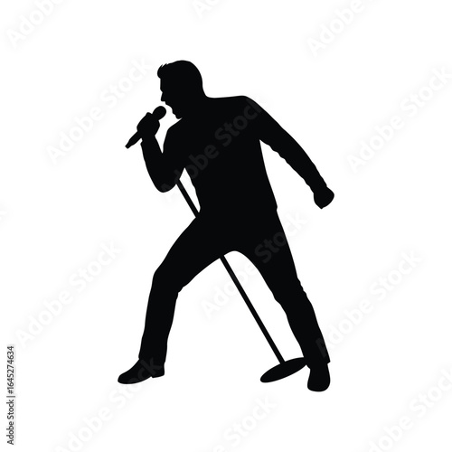 Singer silhouette with microphone performing artist music concert icon stage vocalist vector