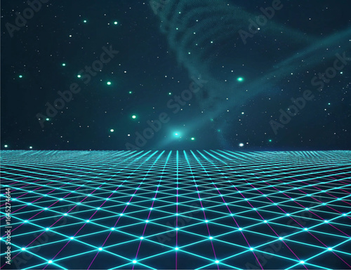 Tech Mesh Grid with Glowing Lines Abstract Vector	
