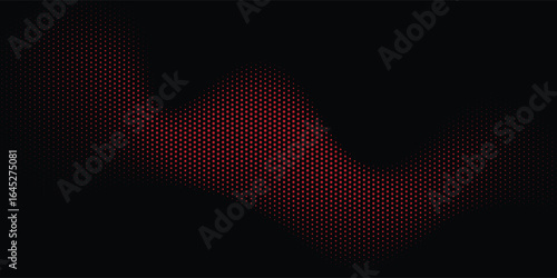 Red technology wave halftones abstract on dark black background