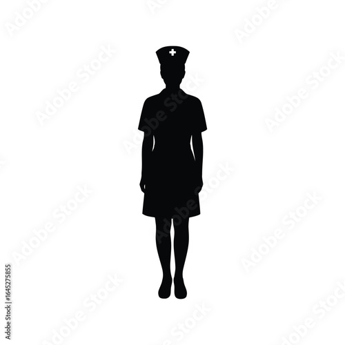 Nurse silhouette vector illustration medical professional healthcare worker nursing uniform isolated eps graphic