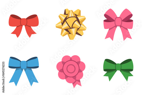 Decorative gift bow and ribbon pack, present bow vector, festive wrap illustration, gift wrapping clipart, party stationery design