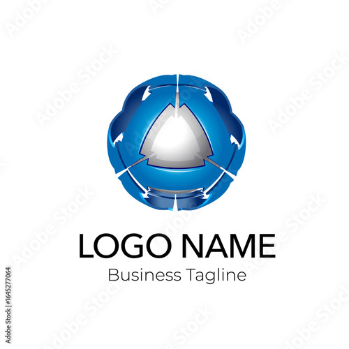 Logo 3D Blue Abstract Round Business Vector Design Template