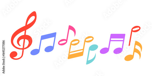 Colourful music note symbols of different color. Music notes icon set, notes symbol