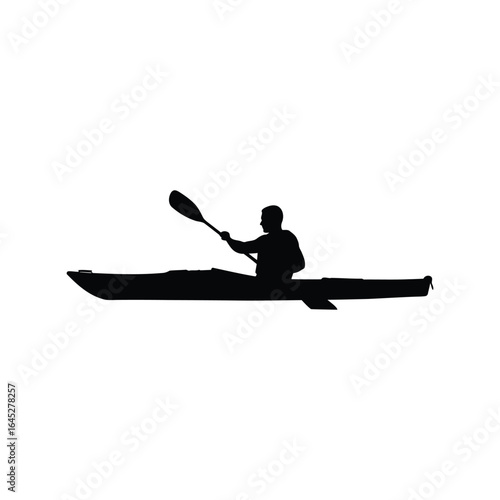 Kayaker silhouette vector illustration paddling water sport outdoor adventure activity