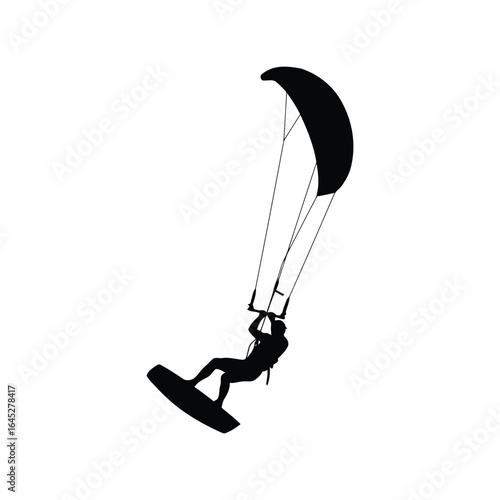 Kitesurfing silhouette vector illustration extreme water sport active lifestyle wind power beach fun isolated eps graphic