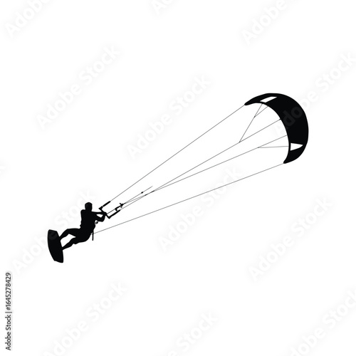 Kitesurfing silhouette vector illustration extreme water sport active lifestyle wind power ocean adventure isolated eps graphic