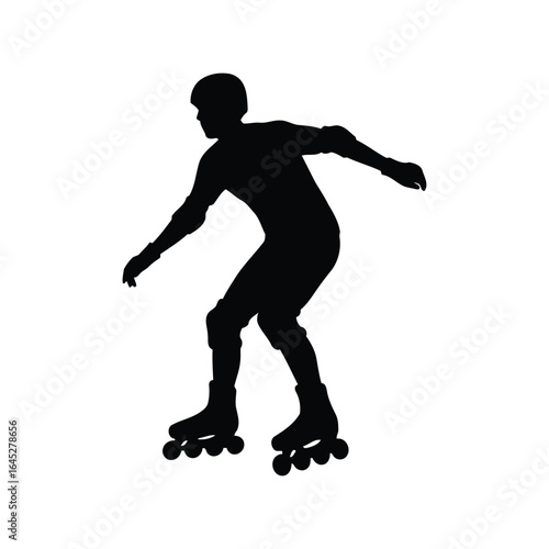 Silhouette of person rollerblading with helmet and knee pads active lifestyle vector