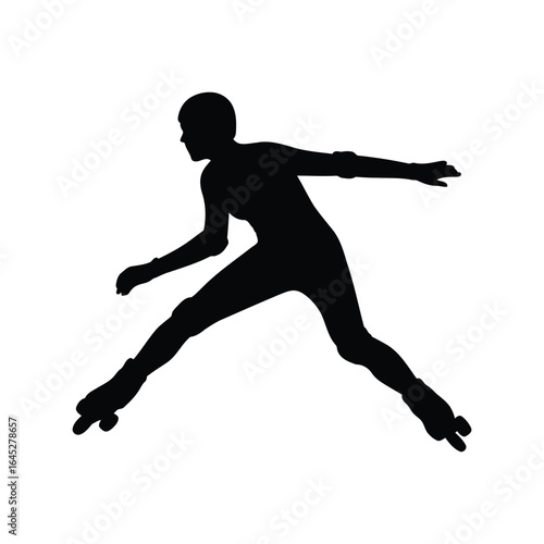 Inline skating silhouette rollerblading action speed skater sports activity athletic movement vector graphic