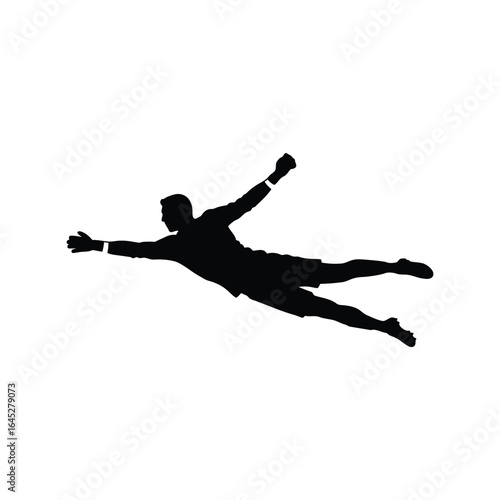 Soccer goalkeeper silhouette diving save action vector graphic