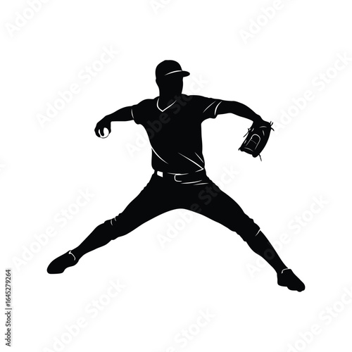 Baseball pitcher silhouette athletic action sports illustration game competition dynamic pose