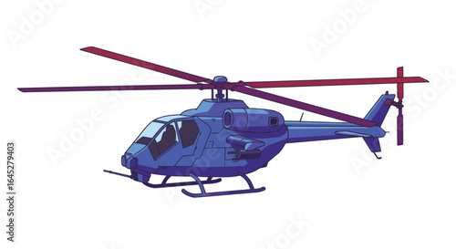 Stylized vector illustration of a blue military helicopter on white backdrop