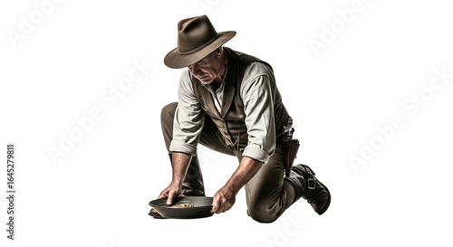 A prospector panning for gold