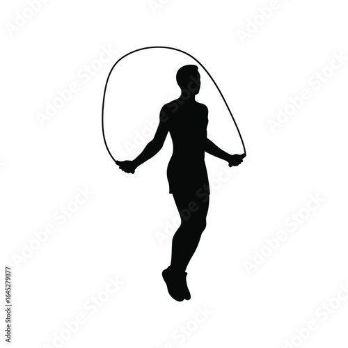Silhouette of person jumping rope fitness exercise cardio workout athletic activity isolated vector graphic
