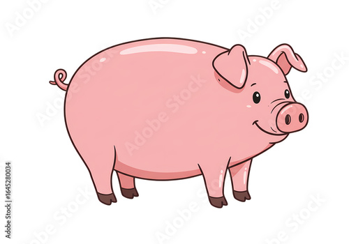 Cartoon Pink Pig Illustration Farm Animal Domestic Swine Cute Piggy Character Design on transparent background