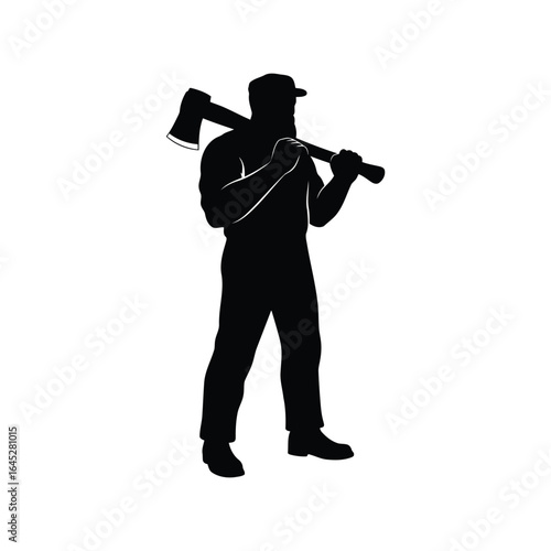 Lumberjack silhouette with axe forestry worker woodcutter outdoor profession isolated vector graphic