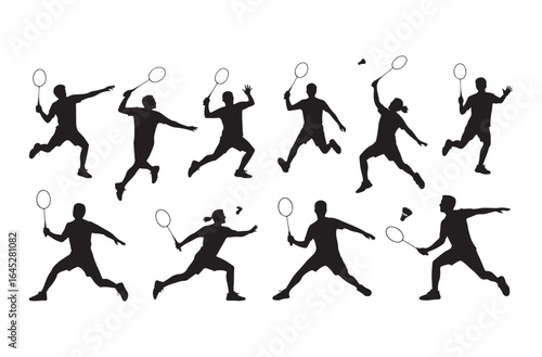 Badminton players in action silhouette