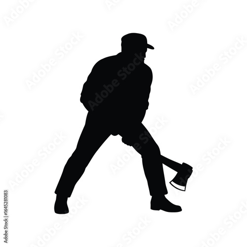 Lumberjack silhouette with axe woodcutter forestry worker outdoor activity isolated vector