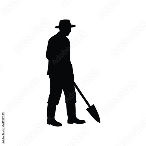 Farmer silhouette with shovel agricultural worker rural lifestyle vector illustration