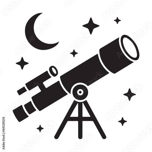 Telescope under the night sky silhouette