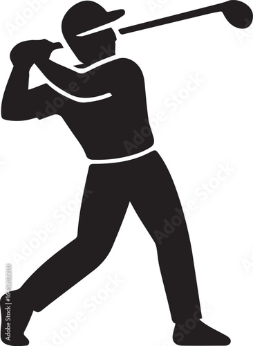 Silhouette Golfer in Action: Dynamic silhouette of a golfer in full swing, capturing the power and precision of the sport against a clean backdrop.