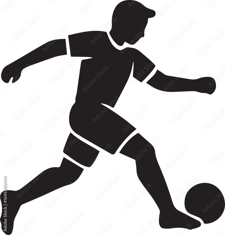 Obraz premium Soccer Player in Action: A dynamic illustration showcases a soccer player expertly maneuvering the ball, embodying agility, power, and the spirit of the game.