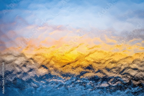 Golden sunset reflected on textured glass