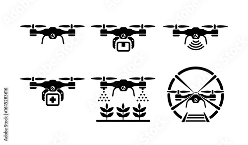 Drone,  quadcopter  vector  Icon illustration set