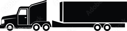Black silhouette of a semi truck with trailer icon isolated on white background silhouette