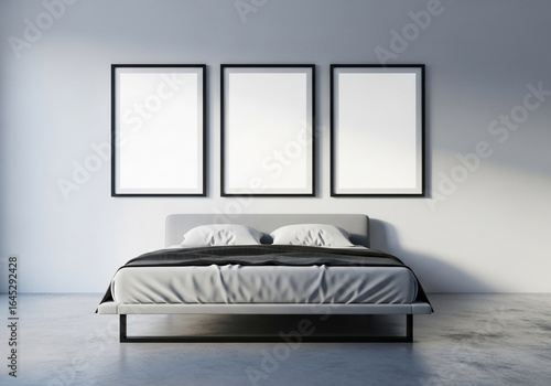 Empty Frames in Minimalist Bedroom Interior Mockup