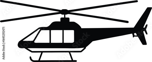Black helicopter side view silhouette icon isolated on white background