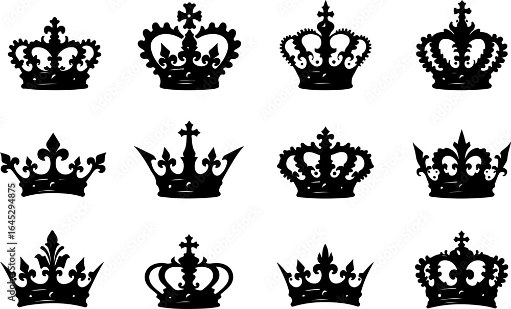 Obraz premium Royal Crown Silhouette Collection vector bundle