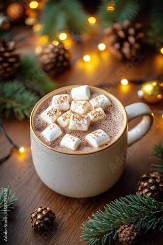 Warm Cup of Hot Chocolate Topped With Marshmallows and Surrounded by Festive ...