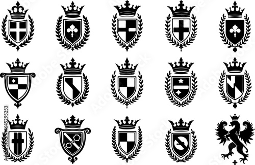 "Royal Heraldry: Crowned Eagle & Shields" vector bundle