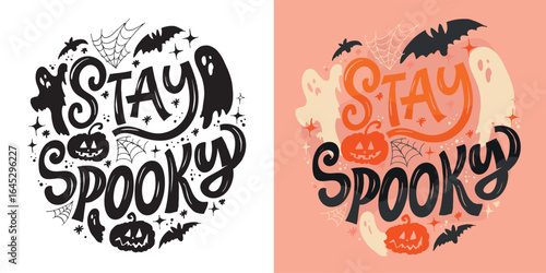 Happy Halloween set - Trick or treat – funny cute  hand drawn doodle lettering label, t-shirt design, mug print, sticker print.