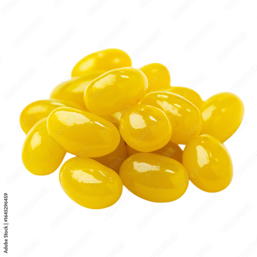 Fototapeta premium Pile of yellow jelly beans isolated on transparent background.