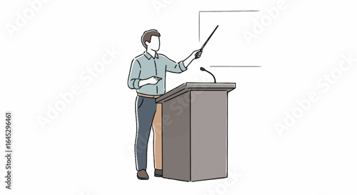 Speaker at Podium Illustration for Presentations, Seminars, and Educational Materials Depicting Public Speaking, Training, and Corporate Communication