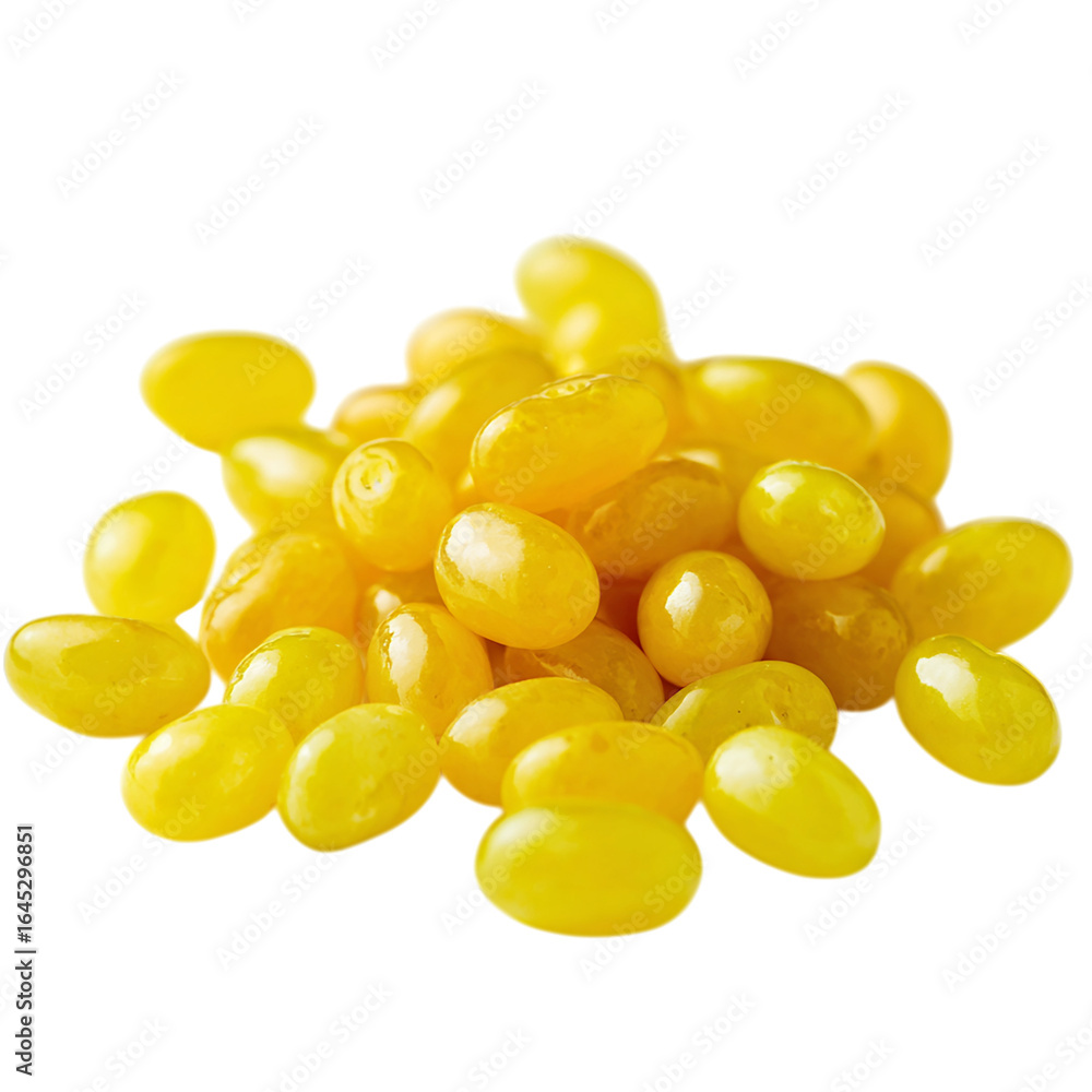 Fototapeta premium Pile of yellow jelly beans isolated on transparent background.
