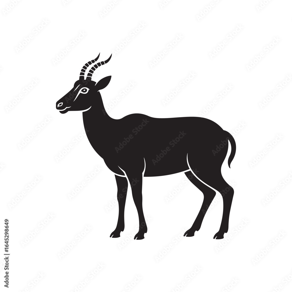 Obraz premium Solid Black Saiga Antelope Silhouette with Curved Snout on White Background