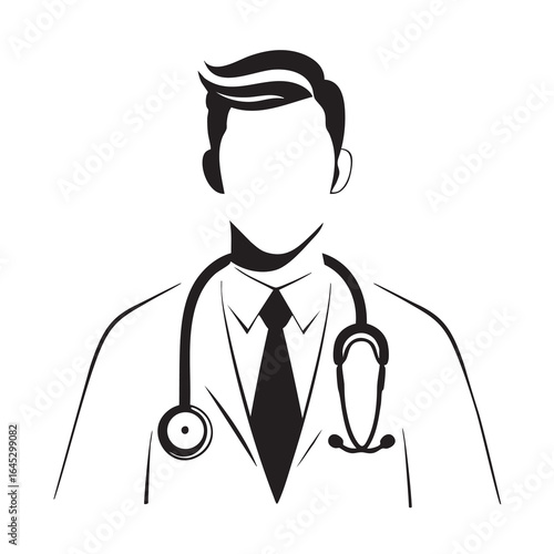 Faceless male doctor with stethoscope line art illustration