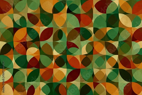 Abstract pattern of overlapping circles and ovals in warm autumnal colors, textured