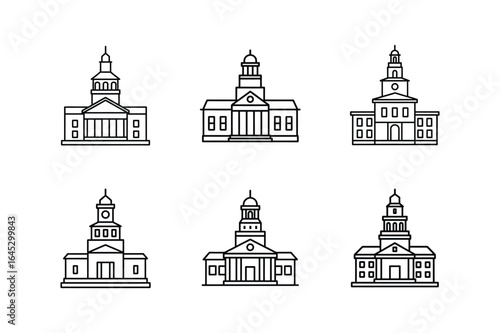 independence hall icon line art vector illustration