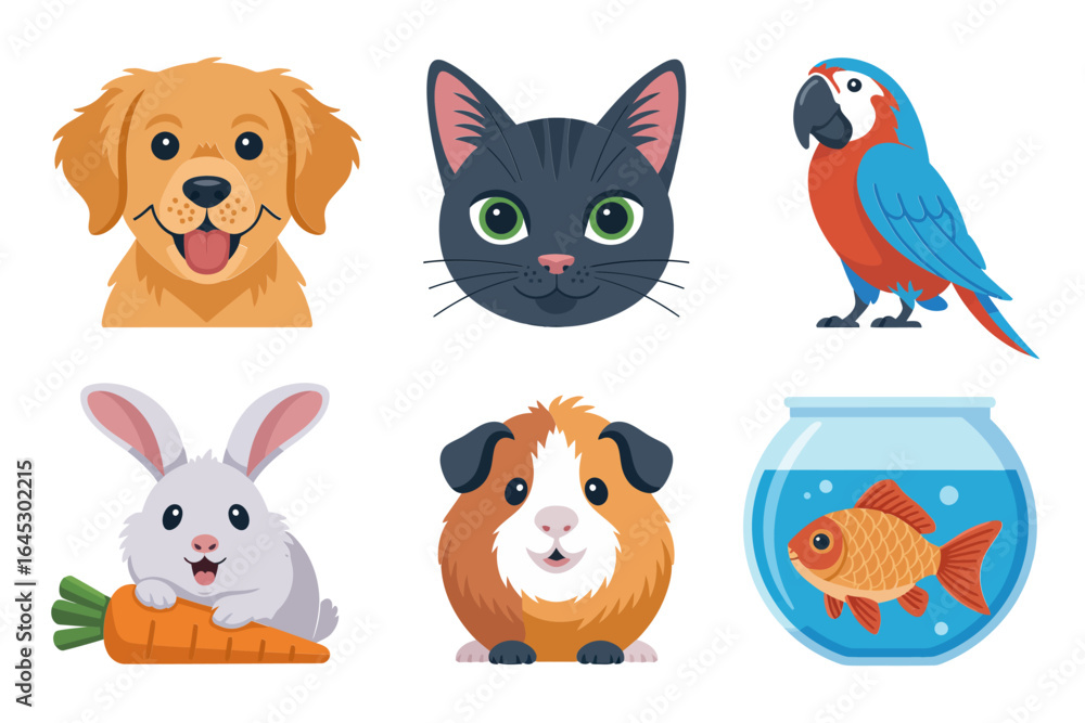 Obraz premium Playful jungle animal collection, smiling lion tiger giraffe zebra monkey icons, colorful cartoon vector, family friendly wildlife art