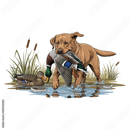 labrador dog bite duck hunting illustration logo vector image t shirt