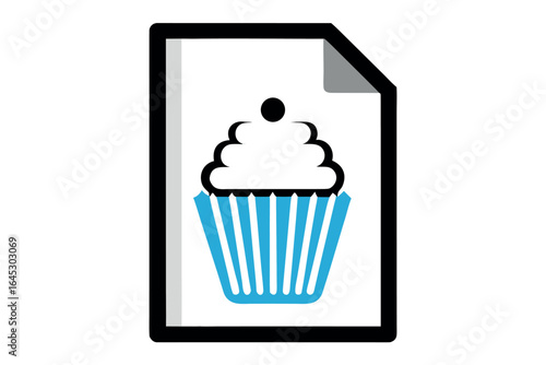 Delicious vector illustration of an ice cream icon and a cute man holding a paper bag with a chocolate cupcake and strawberry dessert