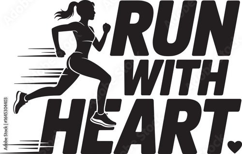 Running Silhouette Run With Heart Sport Athlete Action Sprint Jogging Circle Marathon